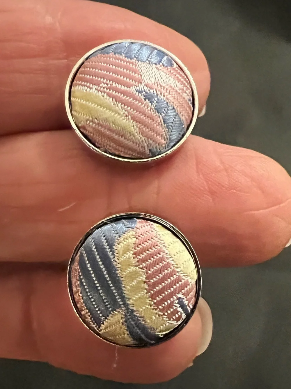 Round Pastel Embroidered Button cuff links  - Pink, Blue, Cream